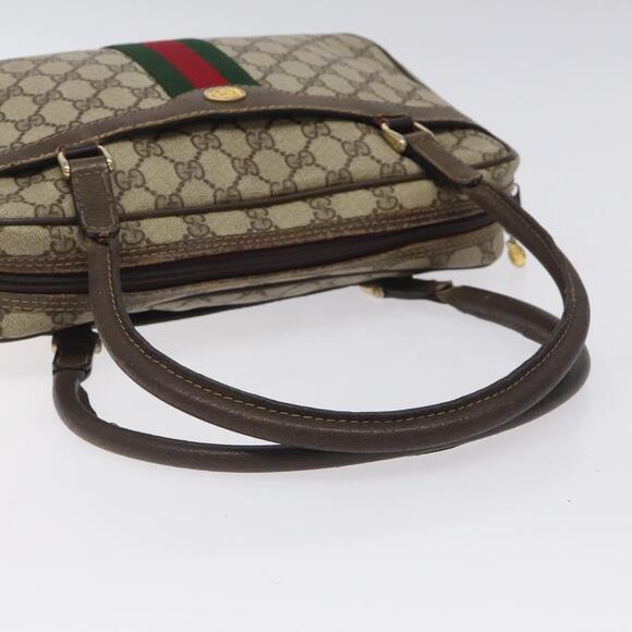 GUCCI GG Supreme Web Sherry Line Hand Bag Pvc Beige Gold Red - Picture 7 of 16